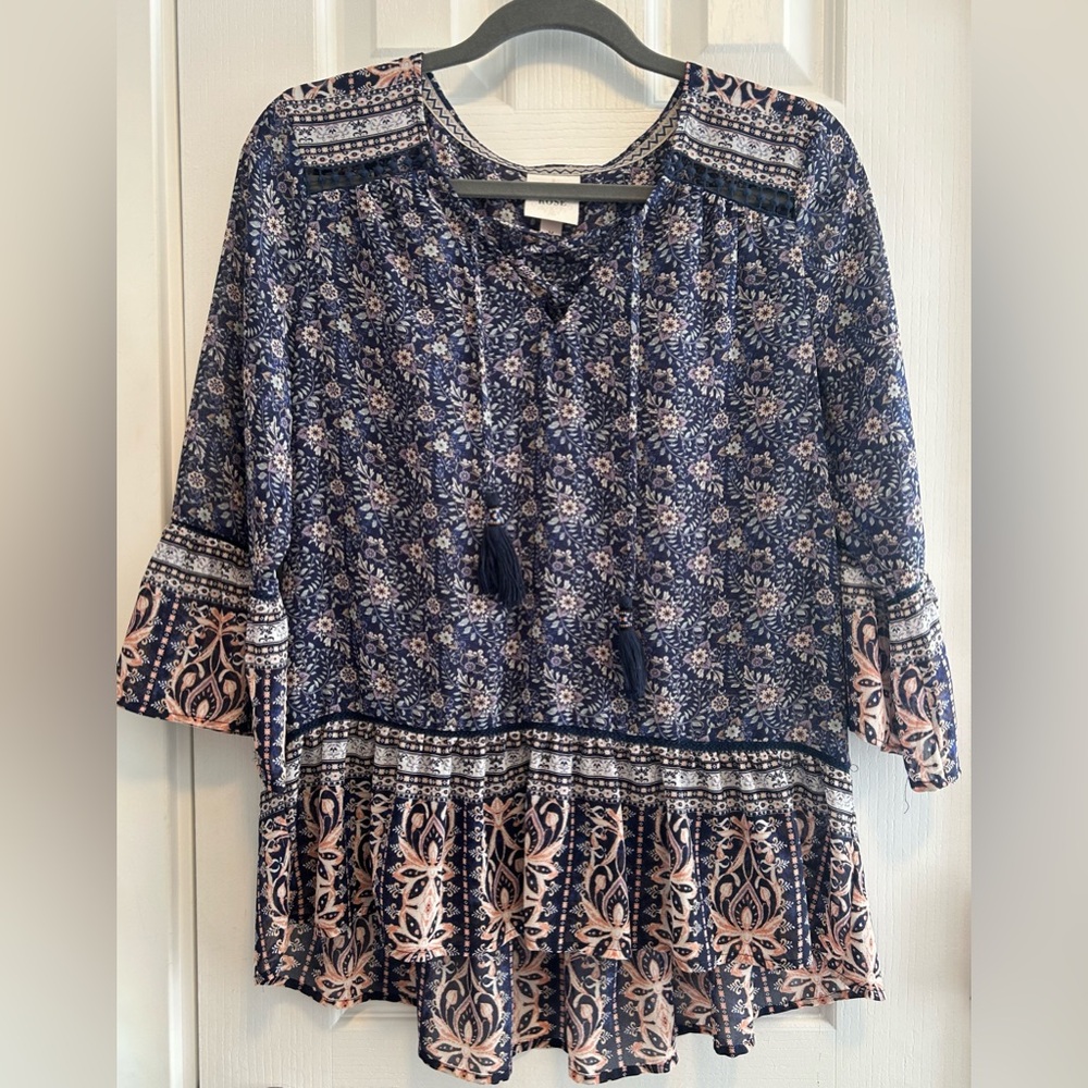 Knox Rose 3/4 Sleeve Peplum Hem Blouse Medium